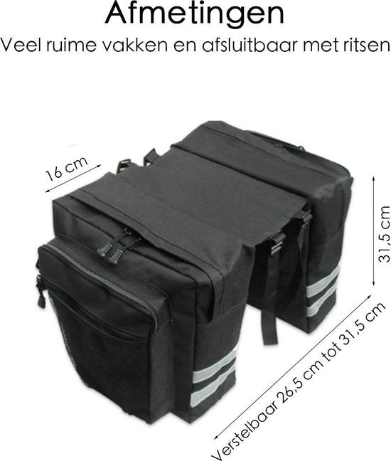Fietstas Zwart - Medium Formaat - 2 Opbergzakken - Veel opbergruimte - Dubbele Zakken - Eenvoudige Installatie - Met Rits om Volledig af te sluiten - Fietstassen Dubbel