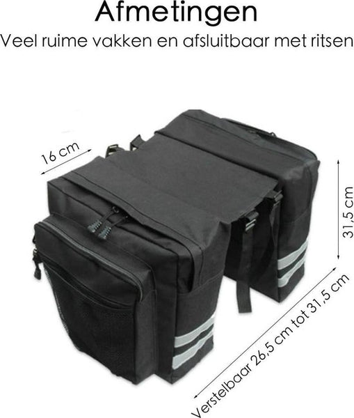 Fietstas Zwart - Medium Formaat - 2 Opbergzakken - Veel opbergruimte - Dubbele Zakken - Eenvoudige Installatie - Met Rits om Volledig af te sluiten - Fietstassen Dubbel