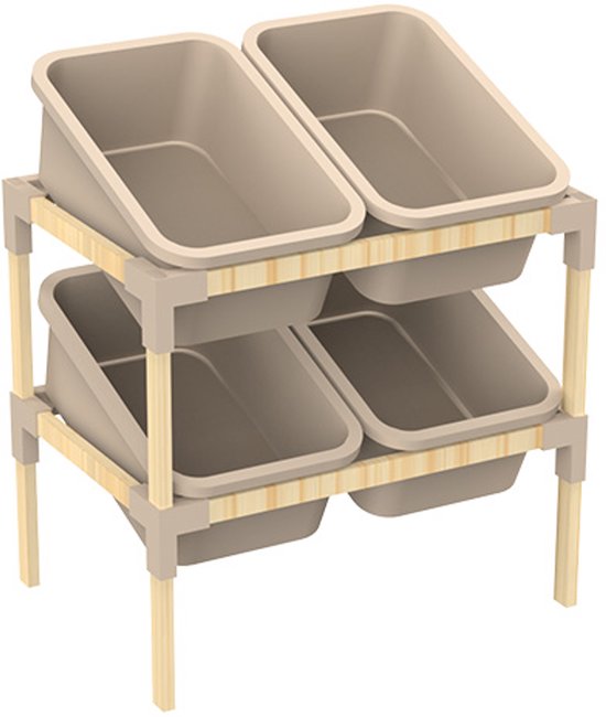 Fixwood 2-laags Opbergrek met 4 Uitneembare Boxen – Speelgoed Organizer - Keukenrek - Multi-functioneel Opbergmeubel – 55 x 39 x 62 cm – Hout & Kunststof