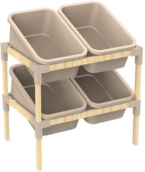 Fixwood 2-laags Opbergrek met 4 Uitneembare Boxen – Speelgoed Organizer - Keukenrek - Multi-functioneel Opbergmeubel – 55 x 39 x 62 cm – Hout & Kunststof
