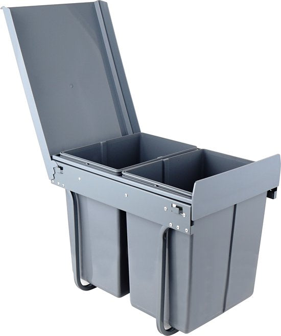 4cookz® Inbouw Prullenbak Duo 2 bakken Afvalscheiding 2x 20 liter - 34 cm breed