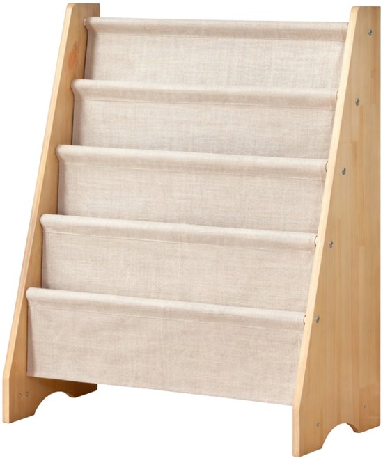 Kinderboekenkast - Bruin - Hout met Linnen - Kinderboekenrek - Boekenrek Kinderkamer