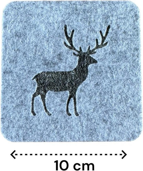 Onderzetters - Grijs met Eland - 4 stuks - Vilt - Dubbelzijdig - Tafelbeschermer - Onderzetters voor Glazen