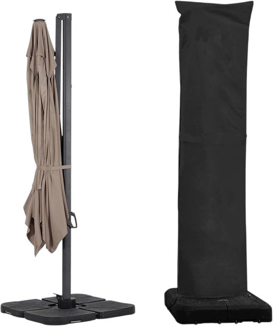 Parasolhoes Zweefparasol Waterafstotend 250 x 55 cm – Parasol Beschermhoes met Rits, Stok & Trekkoord – UV-bestendige Hoes voor Staande en Zweefparasol – Weerbestendige Tuinmeubel Bescherming Zwart