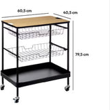 Serveerwagen met 3 opbergvakken en plateau 40x60x79 cm - Zwart