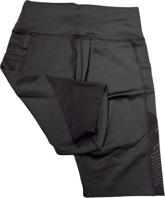 SparkNine Powermesh dames short - korte broek- fitness - stijlvolle mesh - met zakken - M - zwart - high-waist - ademend & squatproof