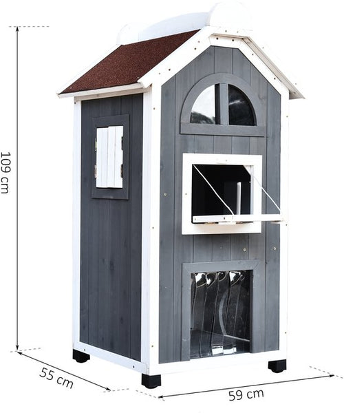 4goodz kattenvilla 2 verdiepingen 59x55x109 cm - Grijs