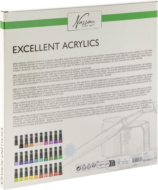 Nassau Fine Art - Professionele Acrylverf - Acrylverfset - Acrylic Paint Set - Verf - Verf Set - Verven -Schilderen - Kinderen - Hobby - Hoge Kwaliteit Verf - 30 Kleuren
