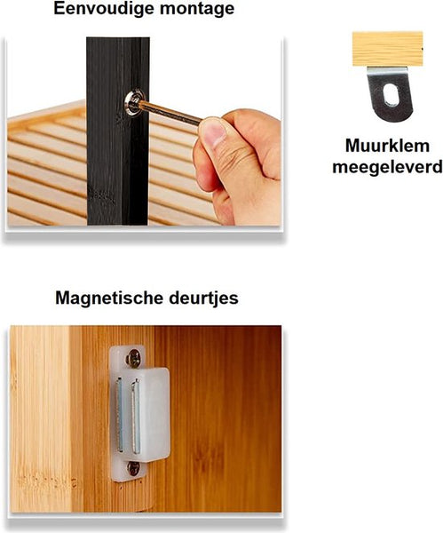 Bamboe Hoge Badkamerkast Kolomkast 30x38x170 cm Bruin/Zwart