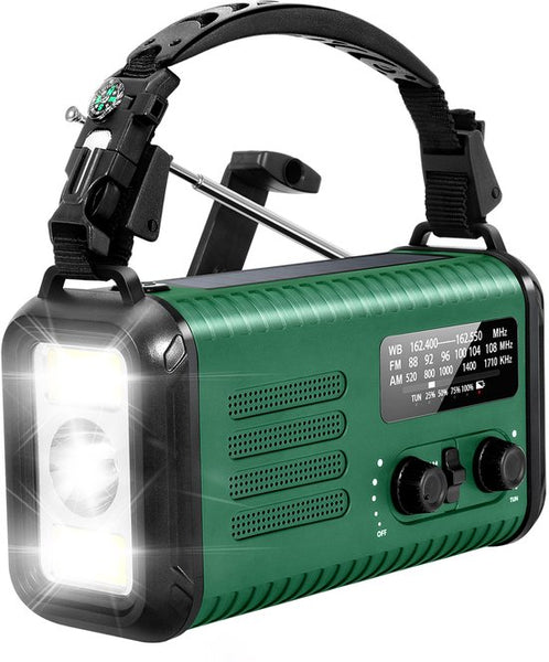 NovaWare NoodRadio Solar Opwindbaar - FM-AM - Powerbank Zonneenergie met 20.000mAh - Survival Noodpakket - Draagbare Radio op batterijen – Groen