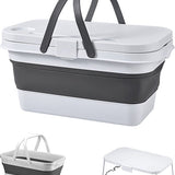 Picknickmand 2-1 - Wit & Grijs - 45 cm x 27 cm - Inklapbaar - Picknickmand met Tafel - Picknickmand 4 Personen - Picknicktas - Picknick