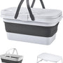 Picknickmand 2-1 - Wit & Grijs - 45 cm x 27 cm - Inklapbaar - Picknickmand met Tafel - Picknickmand 4 Personen - Picknicktas - Picknick