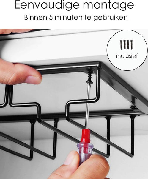 Wijnglazenhouder - 2 Stuks - Zwart - 18 Glazen - 60 cm x 22,5 cm x 6 cm - Wijnglazenrek - Wijnglazenhouder Ophangrek - Glasophangrek - Glazenrek - Wijnglazen houder - Wijnrek