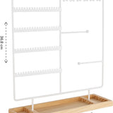 Sieradenhouder Wit met Houten Bodem – Organizer voor Kettingen, Oorbellen en Armbanden – Met Haakjes, Gaatjes en Opbergvakjes – 36,8 x 29 cm