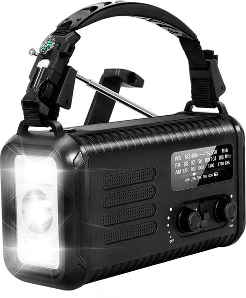 NovaWare NoodRadio Solar Opwindbaar - FM-AM - Powerbank Zonneenergie met 20.000mAh - Noodpakket - Draagbare Radio op batterijen – Zwart