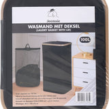 Wasmand met Deksel – Opvouwbare Wasmand – Wasbox 100L – Wassorteerder met Binnenzak – Beige – Voor Badkamer, Slaapkamer en Wasruimte