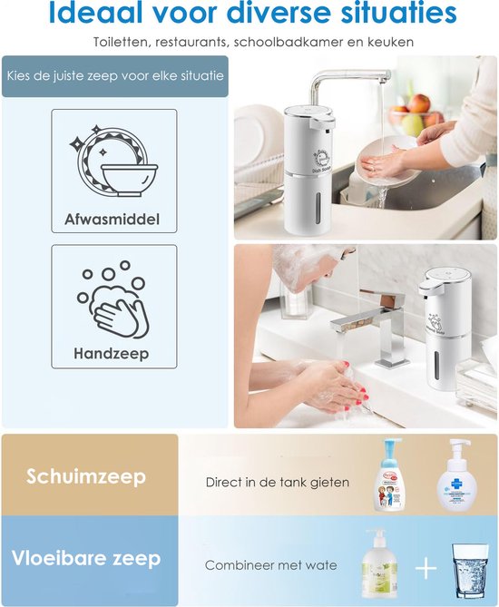 Vesfy Automatische Zeepdispenser met Wandmontage - USB Oplaadbaar - Infrarood Sensor en Foamfunctie - 380ML