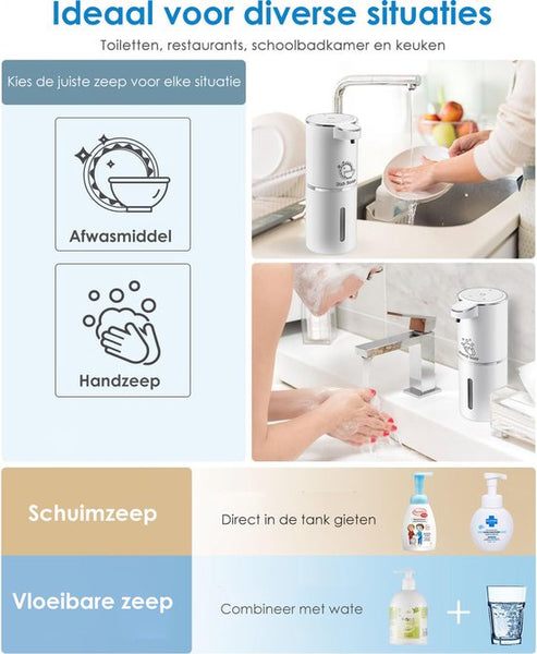 Vesfy Automatische Zeepdispenser met Wandmontage - USB Oplaadbaar - Infrarood Sensor en Foamfunctie - 380ML