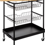 Serveerwagen met 3 opbergvakken en plateau 40x60x79 cm - Zwart