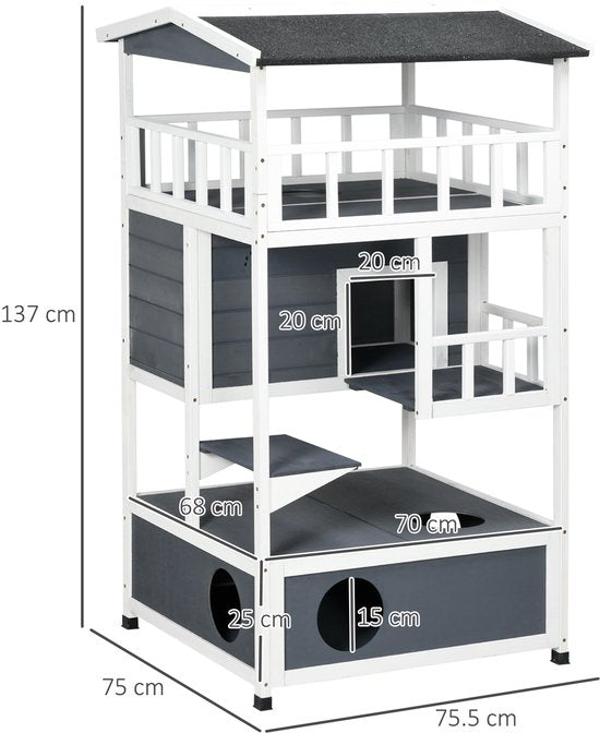 4goodz Kattenhuis Winterbestendig 75 x 75 x 137 cm - Grijs