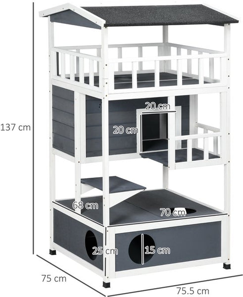 4goodz Kattenhuis Winterbestendig 75 x 75 x 137 cm - Grijs