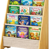Kinderboekenkast - Bruin - Hout met Linnen - Kinderboekenrek - Boekenrek Kinderkamer