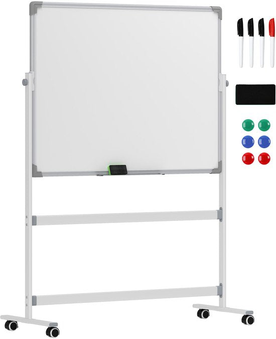 Magnetisch Whiteboard Verrijdbaar 120x90 cm - Kantelbaar - toebehoren