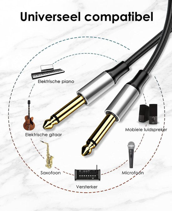 Vesfy Gitaarkabel 5 Meter - 6.3mm Jack naar 6.3mm - Instrumentkabel voor Gitaar, Bas & Keyboard