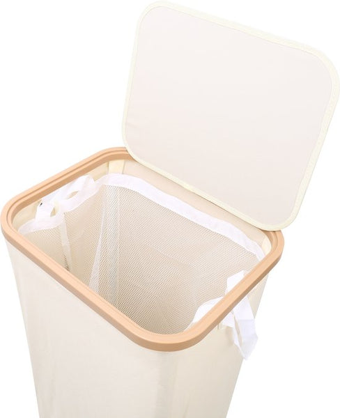 Wasmand met Deksel – Opvouwbare Wasmand – Wasbox 100L – Wassorteerder met Binnenzak – Beige – Voor Badkamer, Slaapkamer en Wasruimte