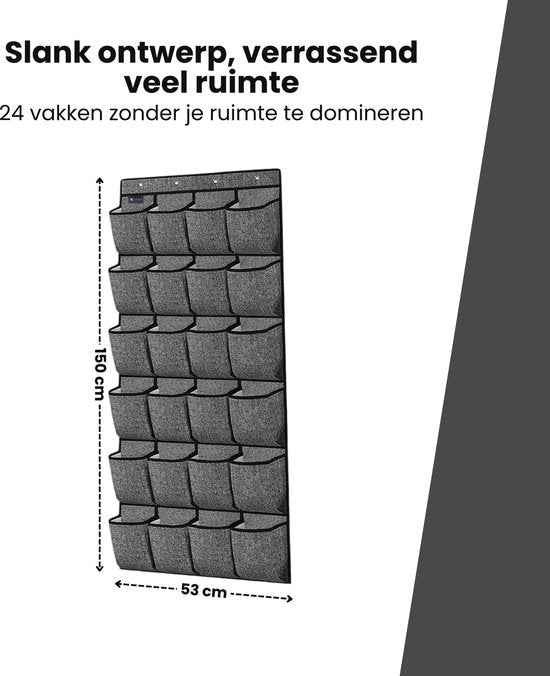 Schoenenkast Hangend - Schoenenzak 24 vakken - Opbergen van Schoenen aan Deur - Schoenenzak Grijs - Oplossing voor rondslingerende schoenen - Hoogwaardige Schoenenkast