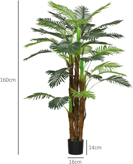 Kunstplant Kunstpalm 160 cm met 36 Takken - nepplant