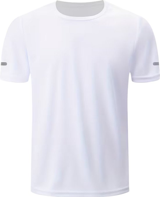 SparkNine Ironlite sport t-shirt heren met reflecterende strepen - L - wit - zweetbestendig - lichtgewicht & sneldrogend