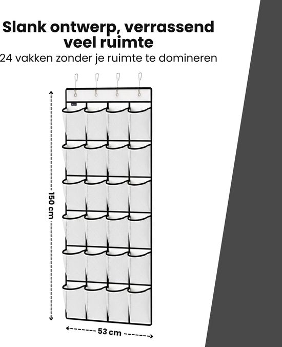 Schoenenkast Hangend - Schoenenzak 24 vakken - Opbergen van Schoenen aan Deur - Schoenenzak Wit - Oplossing voor rondslingerende schoenen - Hoogwaardige Schoenenkast