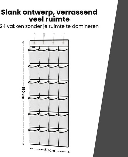 Schoenenkast Hangend - Schoenenzak 24 vakken - Opbergen van Schoenen aan Deur - Schoenenzak Wit - Oplossing voor rondslingerende schoenen - Hoogwaardige Schoenenkast