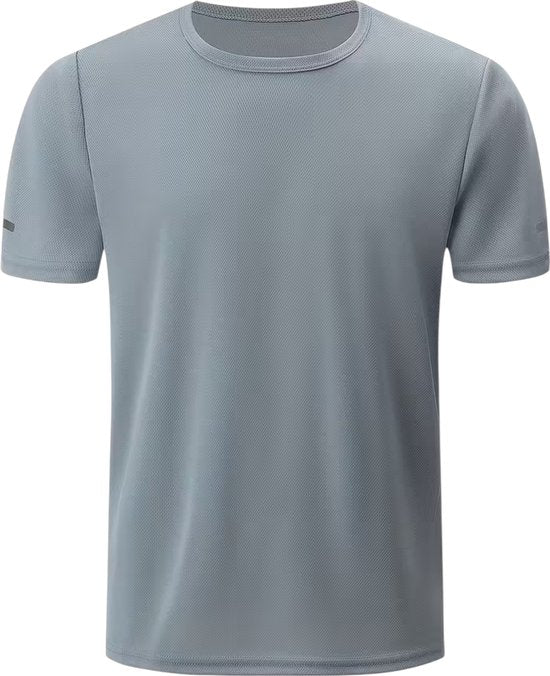SparkNine Ironlite sport t-shirt heren met reflecterende strepen - M - grijs - zweetbestendig - lichtgewicht & sneldrogend