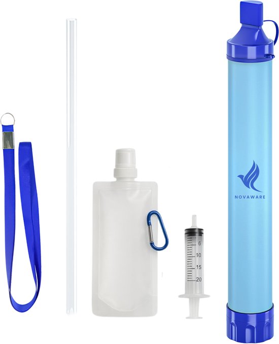 NovaWare® Waterfilter Survival Straw – Waterfles - Survival Kit & Outdoor - Water Filter - BPA-vrij - Noodpakket – Filtert 2000L