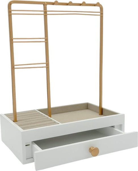 Sieradenhouder met Lade - Goudkleurig - Oorbellenrekje - Display - Hout en Metaal - Oorbellenhouder - Oorbellenrekje