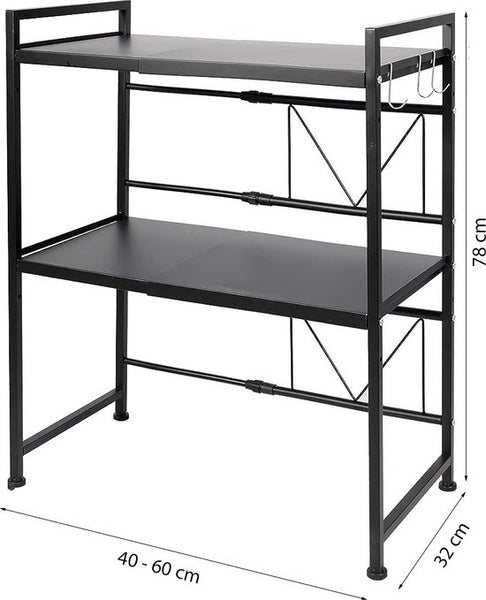 Magnetronrek Verstelbaar - Zwart - Verstelbaar van 40 tot 60 cm Breed - Magnetronkast - Magnetronhouder - Magnestronstandaard - Rek voor Magnetrons