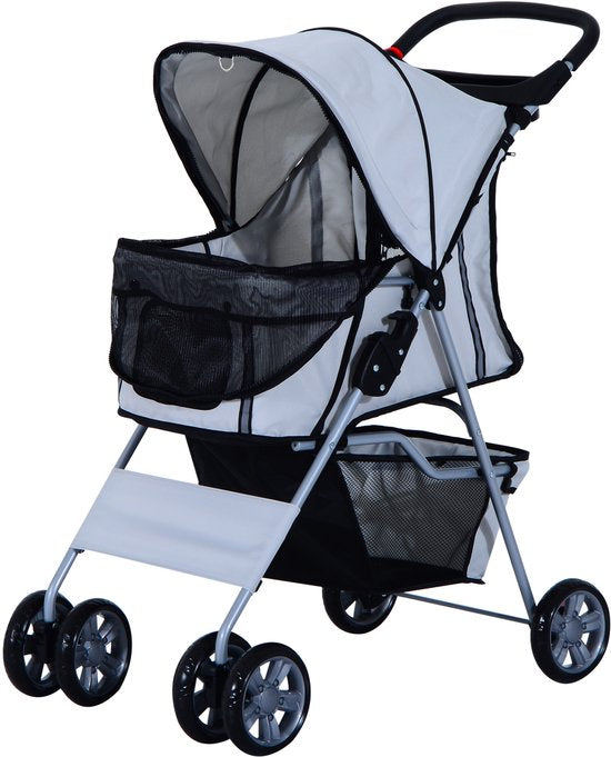 4goodz Hondenbuggy met Zonnedak en Opbergnet - Grijs