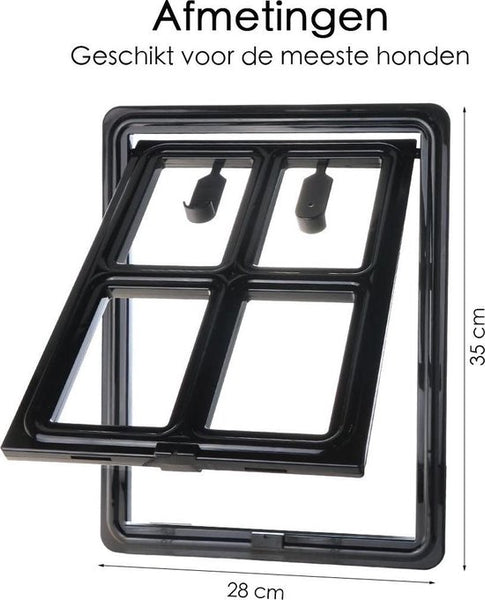 Hondenluik voor Hordeur- Afsluitbaar - 4 Standen - 35x28 cm - Zwart