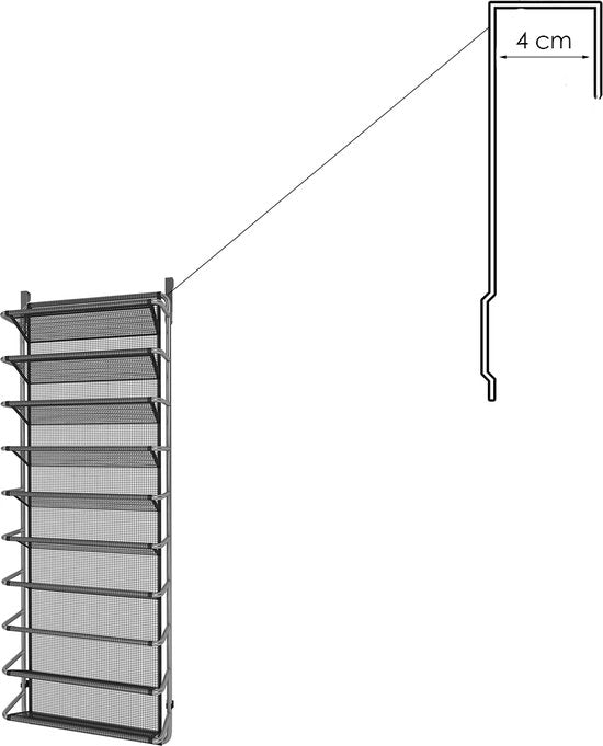 Schoenenrek Hangend - 10 Laags - Zwart - Zilver - Hangende Schoenenkast voor aan Deur - Opbergsysteem voor Schoenen