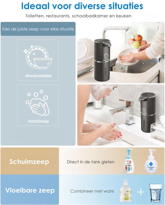 Vesfy Automatische Zeepdispenser Zwart met Wandmontage - USB Oplaadbaar - Infrarood Sensor en Foamfunctie - 380ml - Zeeppompje