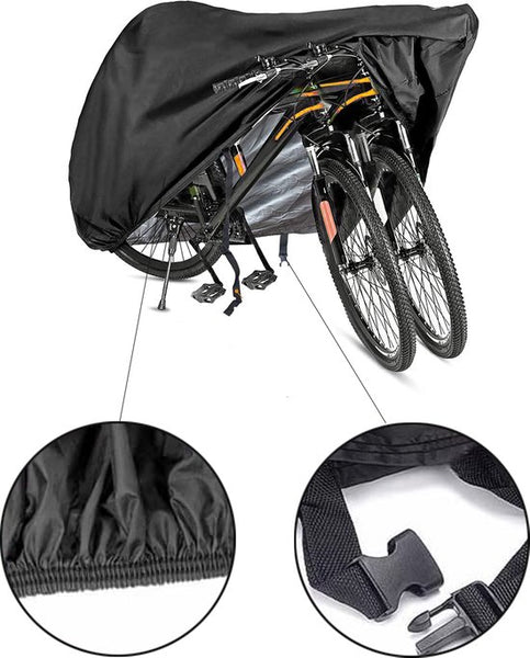 Fietshoes voor 2 Fietsen Waterafstotend - Zwart - Universeel - Fietsbeschermhoes met Elastiek en Aantrekkoort