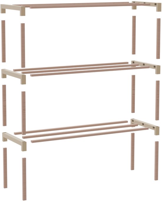 Fixwood Schoenenrek 3 Lagen – Beige - Houten Schoenenkast – Compact & Ruimtebesparend Schoenenrek voor 9+ Paar – Modern Design – 51 x 23 x 57 cm