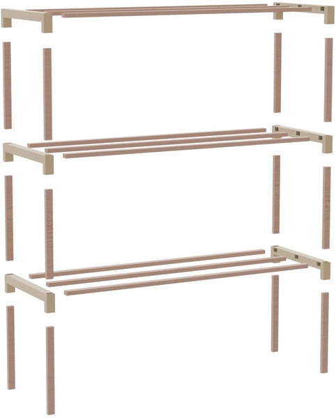 Fixwood Schoenenrek 3 Lagen – Beige - Houten Schoenenkast – Compact & Ruimtebesparend Schoenenrek voor 9+ Paar – Modern Design – 51 x 23 x 57 cm