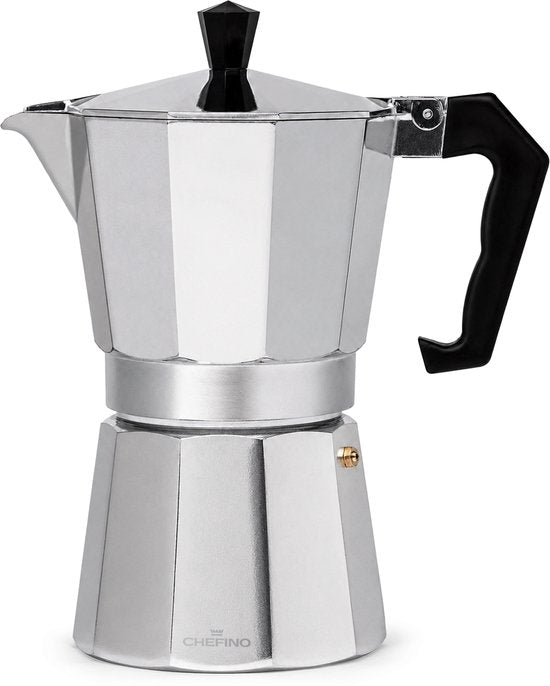 Chefino Percolator 6 Kops – Moka Pot 270 ml – Espressopot voor Italiaans Koffiezetten – Aluminium Mokkapot – Espressomaker voor Gasfornuis