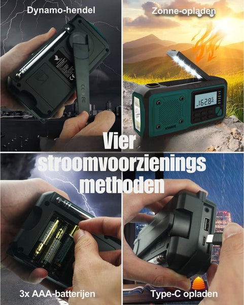 Draagbare NoodRadio Solar Opwindbaar - Powerbank Zonneenergie met - Noodpakket - Draagbare Radio