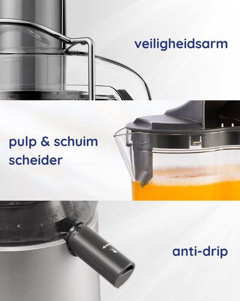 Safecourt Kitchen Sapcentrifuge - Juicer voor Groenten & Fruit - Grote Vulopening - 3 snelheden - 1200 Watt