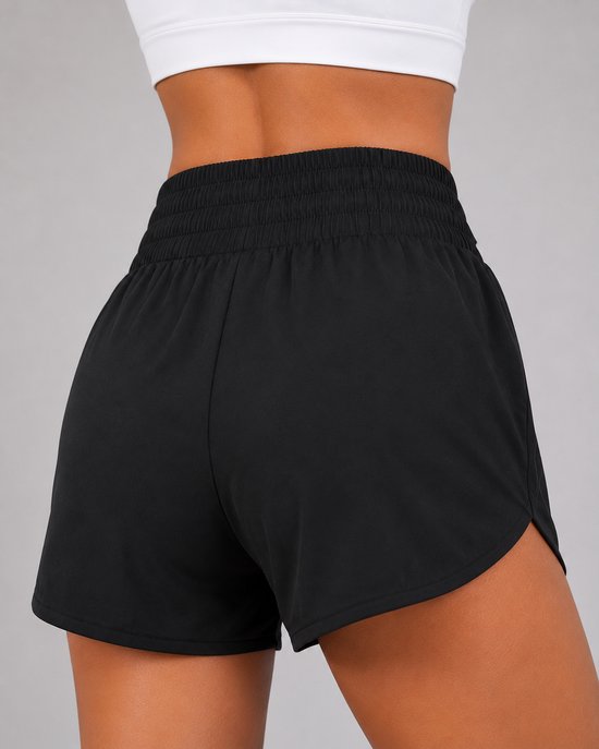 SparkNine Zipease short dames - dubbellaags - met zak - ritssluiting - korte sportbroek - S - zwart - elastische taille - sneldrogend - functioneel & comfortabel