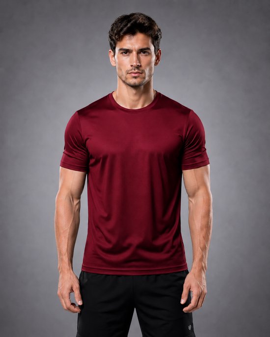 SparkNine Stormcore heren sport t-shirt - sneldrogend & ademend - fitness shirt - XS - rood - korte mauwen - training, rennen, casual dragen